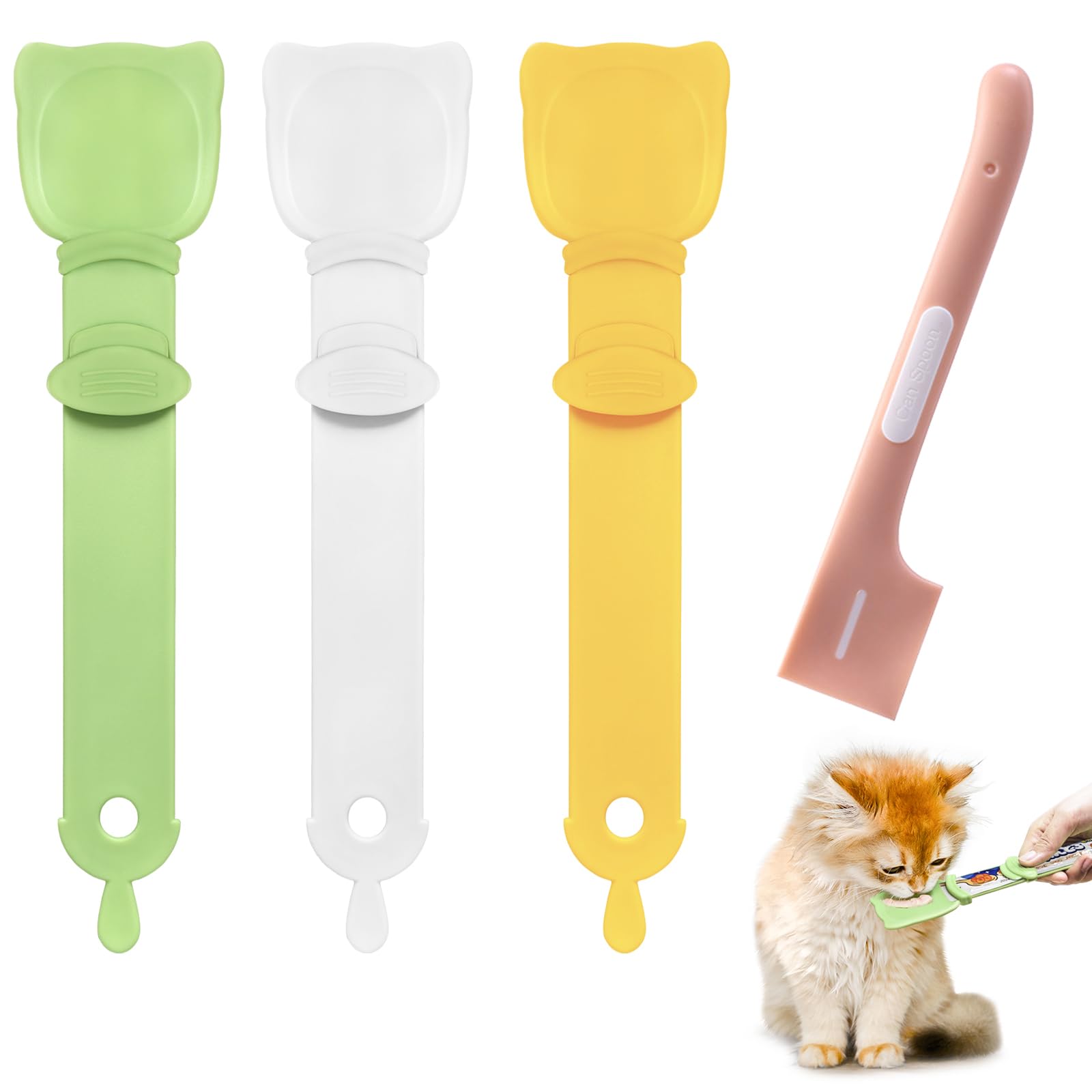 Idepet 4 Pack Cat Strip Feeder and Pet Food Mixing Spoon3 Color Cats Stripe Squeeze Spoon Multifunctional Lickable Treat Feeding Dispenser for Cat Liquid Snack and Wet Food