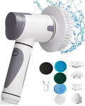 Wildley Electric Spin ScrubberPower Scrubber Dual Speeds Cordless Scrub BrushShower Scrubber with HandleCleaning Brush with IPX7 Waterproof8 Brush Heads for KitchenTileTub (Short Purple)
